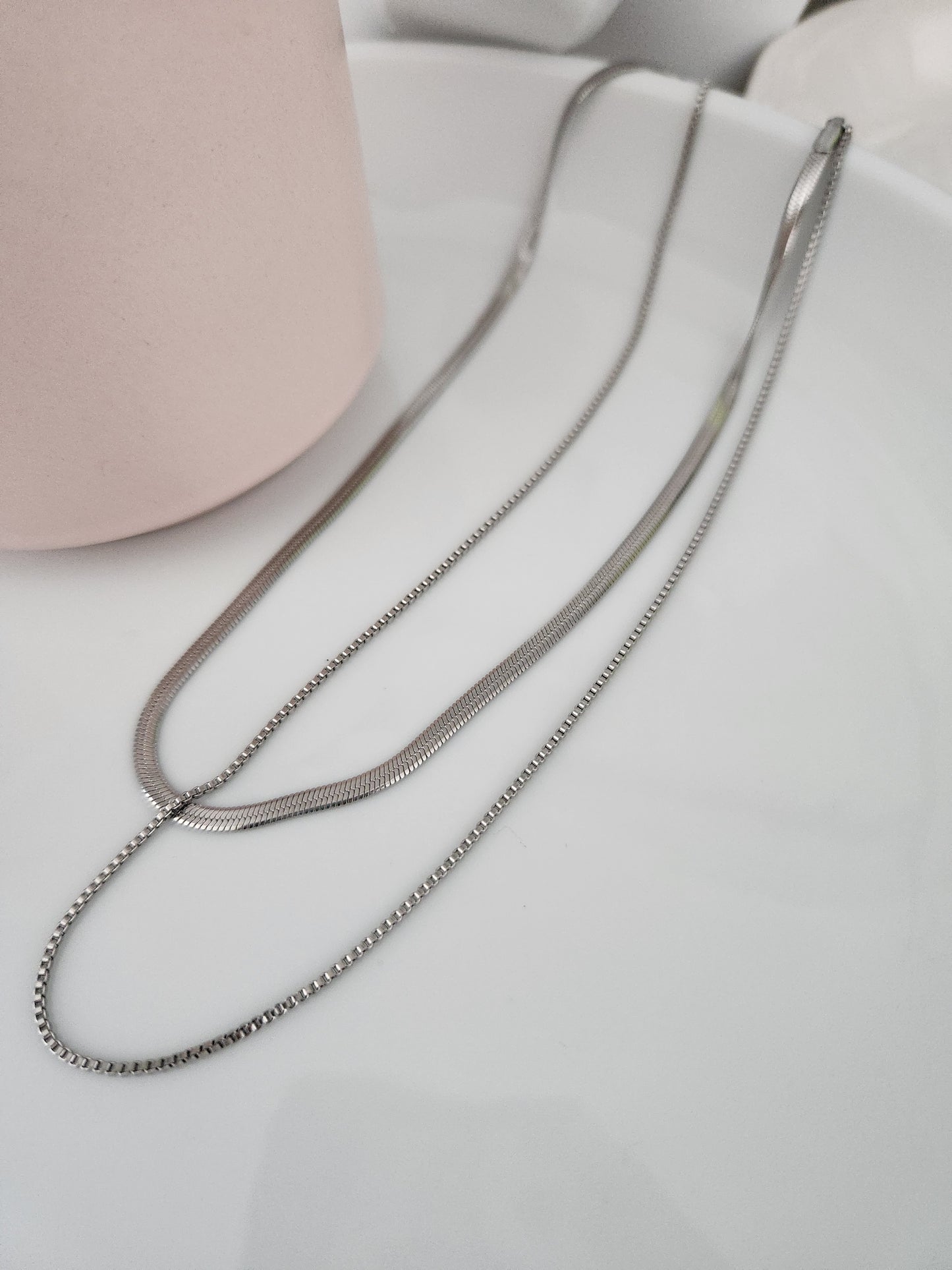 Silver double layer box chain