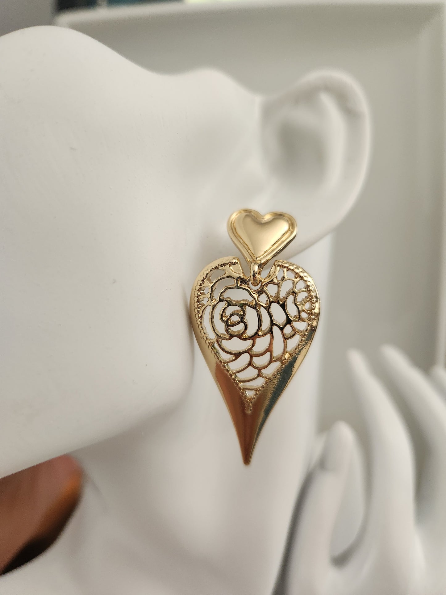 Rose & Heart Drop Earrings