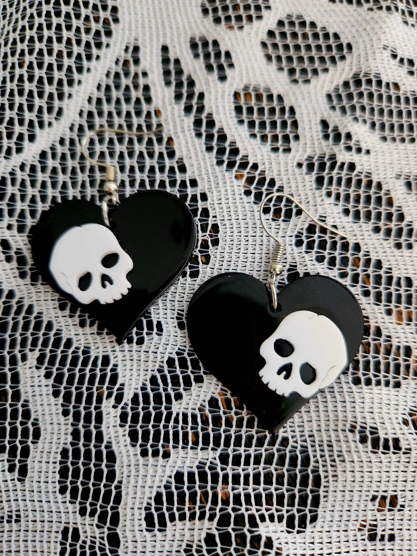 Heart & Skull Resin Earrings