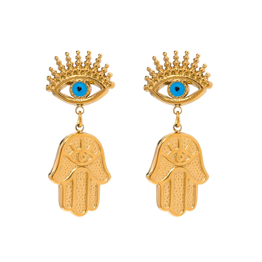 Hamsa Evil Eye Drop Earrings