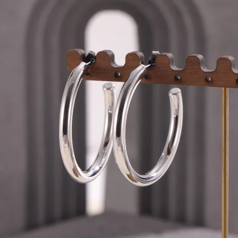 C Shape Silver Hoops