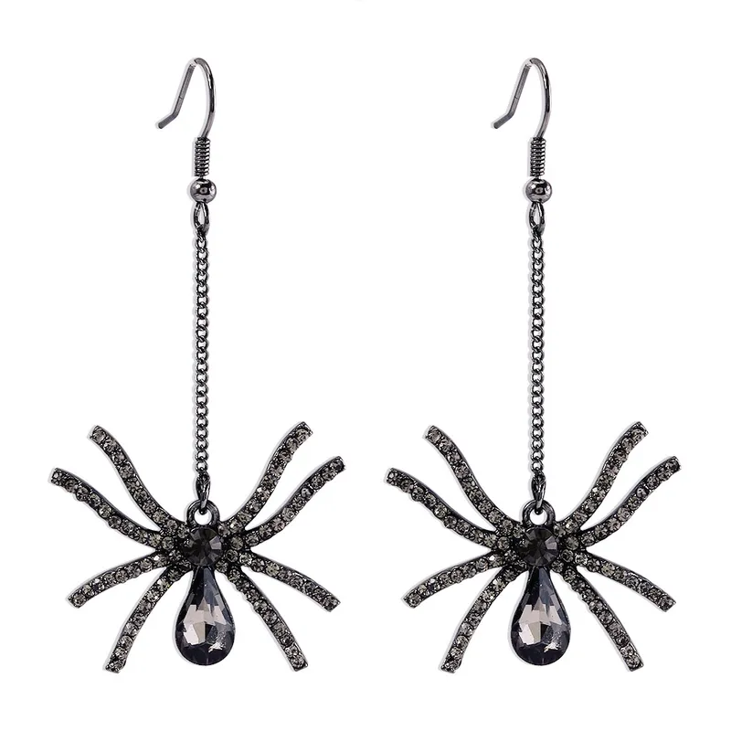 Gunmetal Spider Drop Earrings