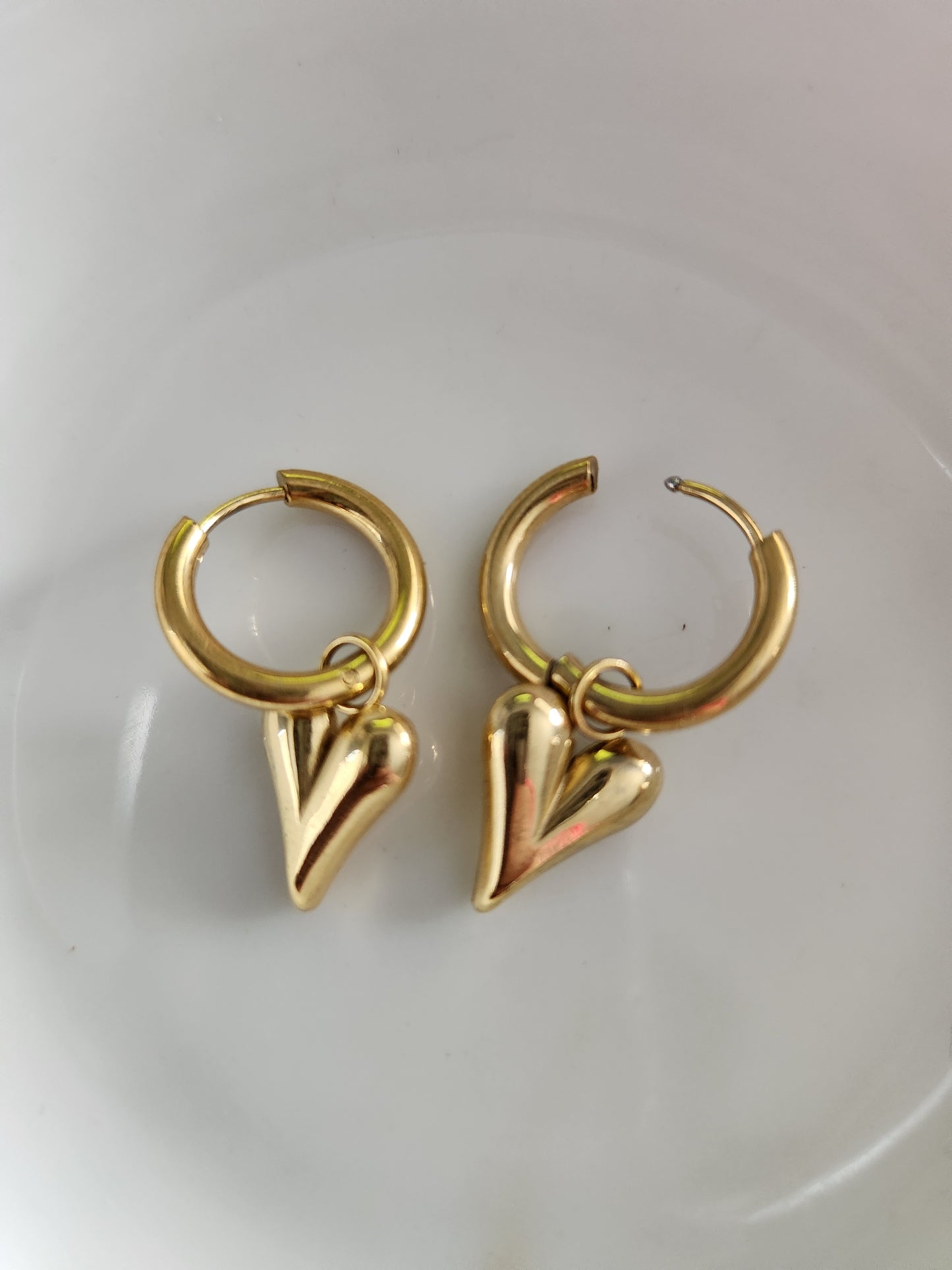 Heart hoop drop earrings