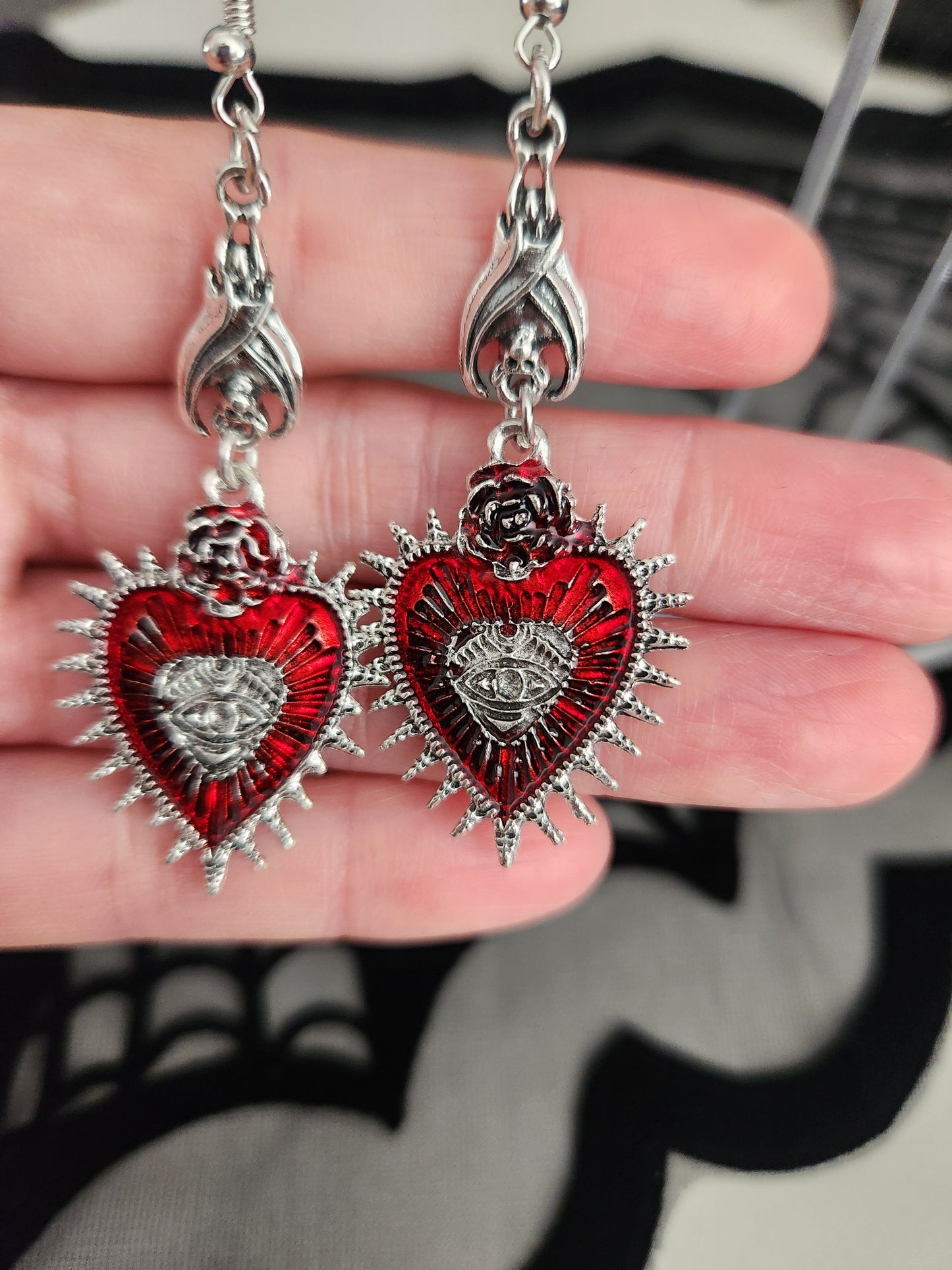 Rose & Eye Heart Earrings