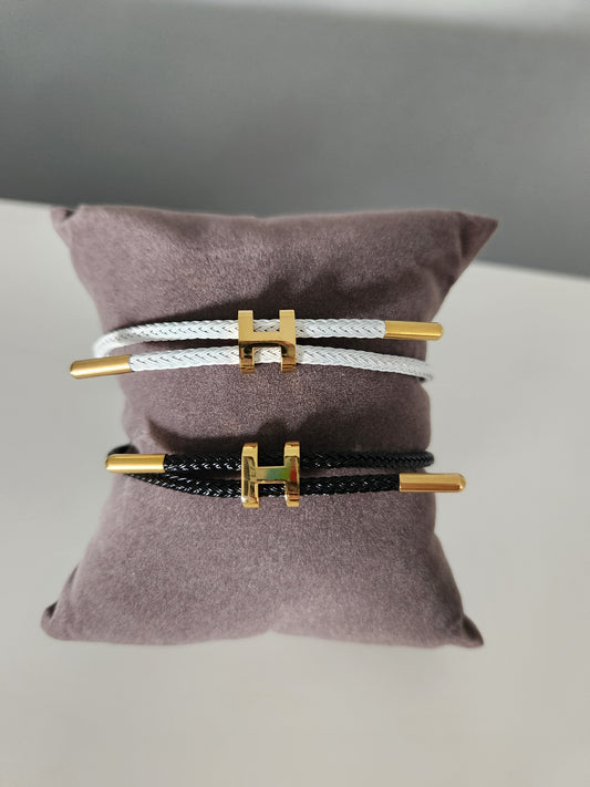 H White Cord Adjustable Bracelet