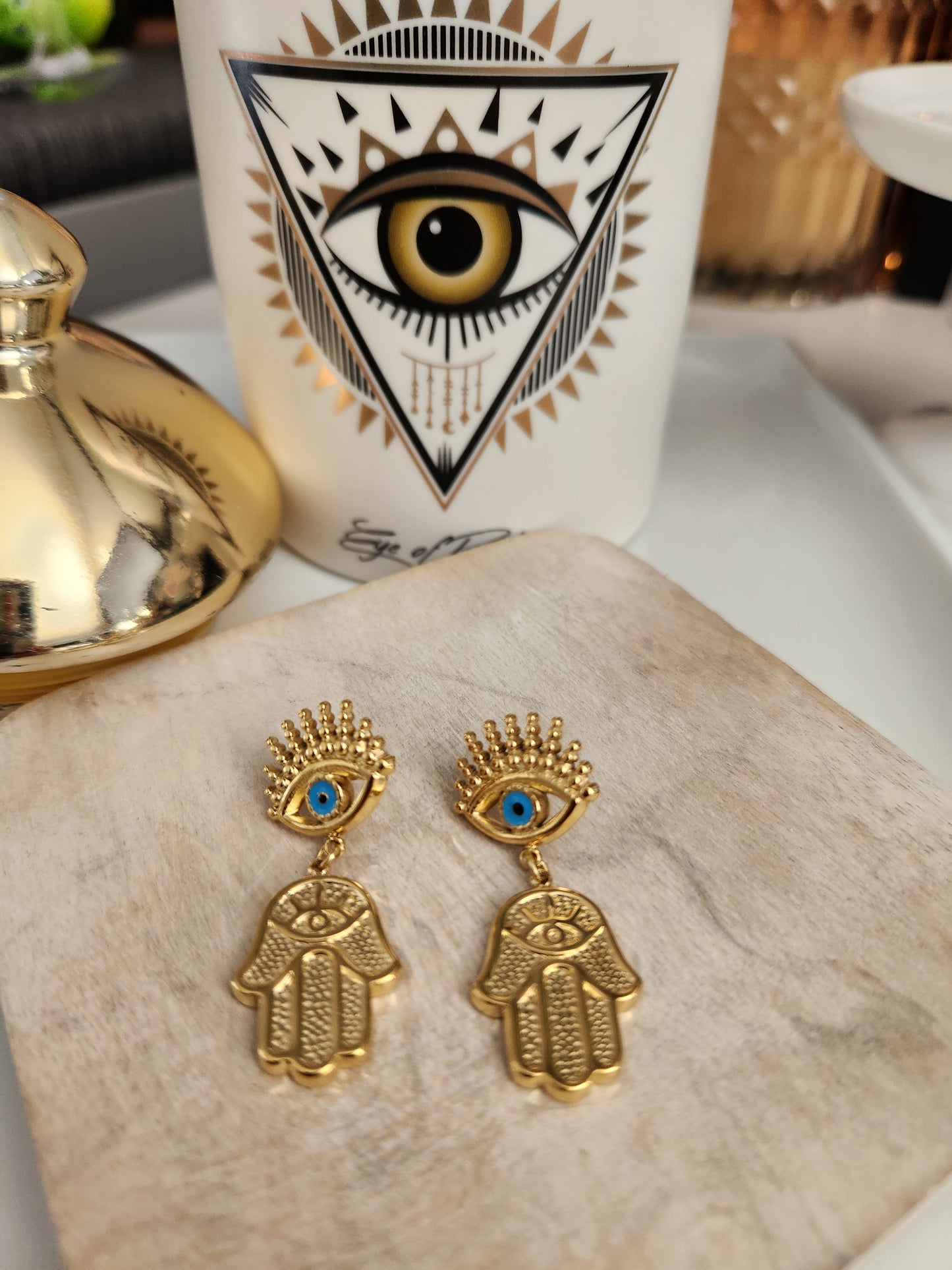 Hamsa Evil Eye Drop Earrings