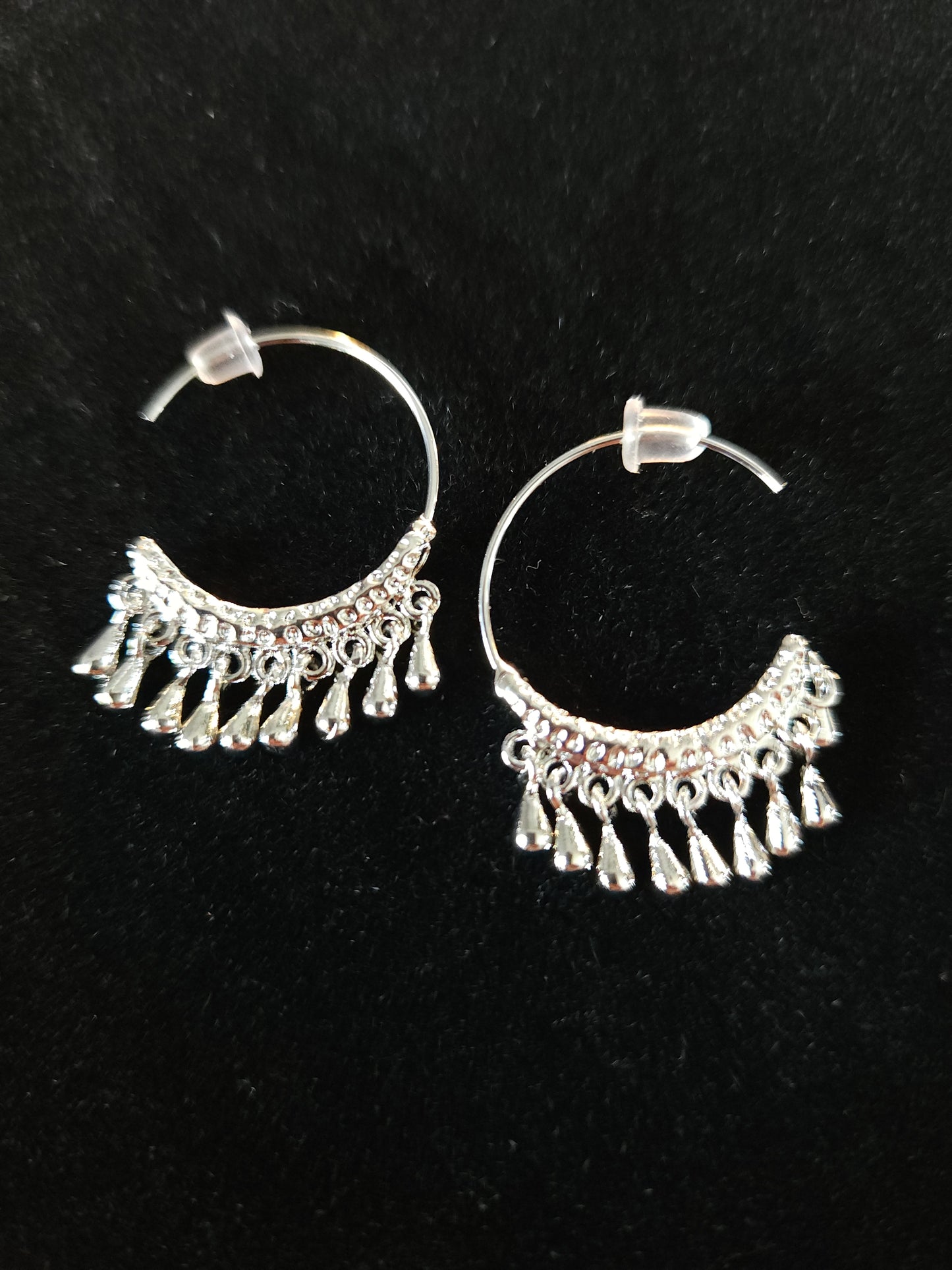 Silver Fringe Hoop Style Earrings