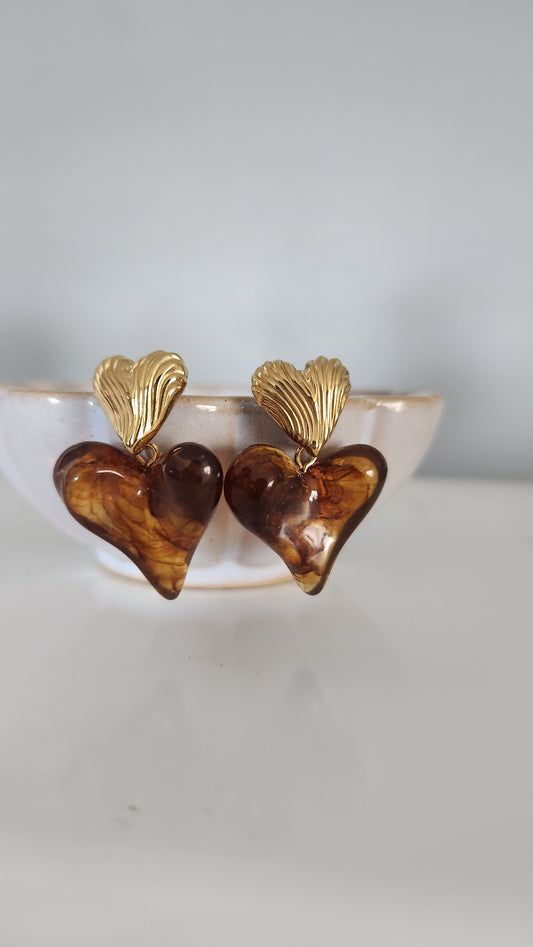 Amber Heart Earrings