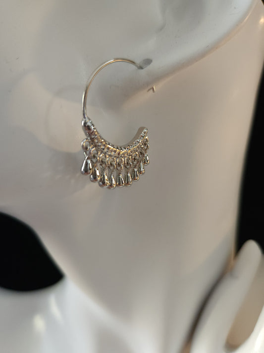 Silver Fringe Hoop Style Earrings