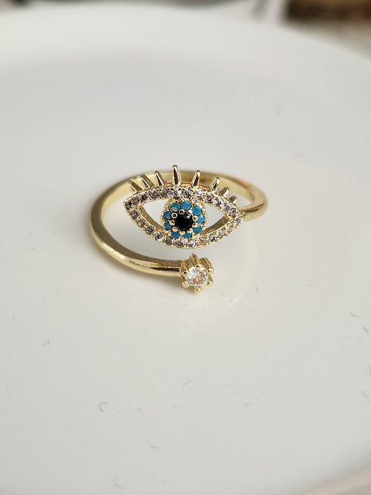 Dainty Evil Eye Adjustable Ring